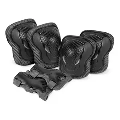 GENERICO - Set Rodillera + Codera + Muñequera Protectores Bici Patines Juvenil Negro