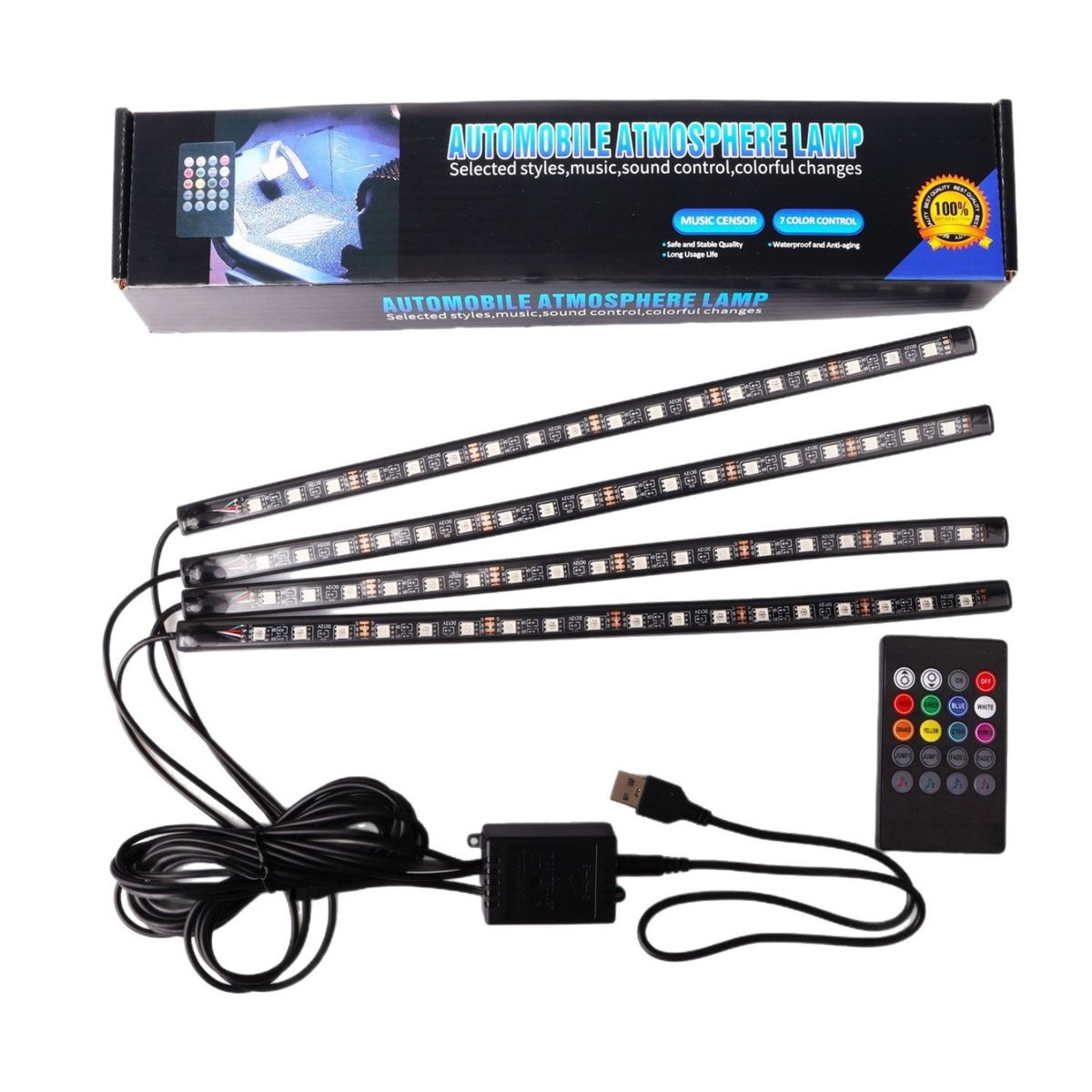GENERICO - Luz Neon Con Control Para interior de Auto Multicolor