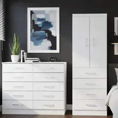EXIT - Combo Cómoda 10 Cajones + Clóset 2 Puertas 4 Cajones Blanco