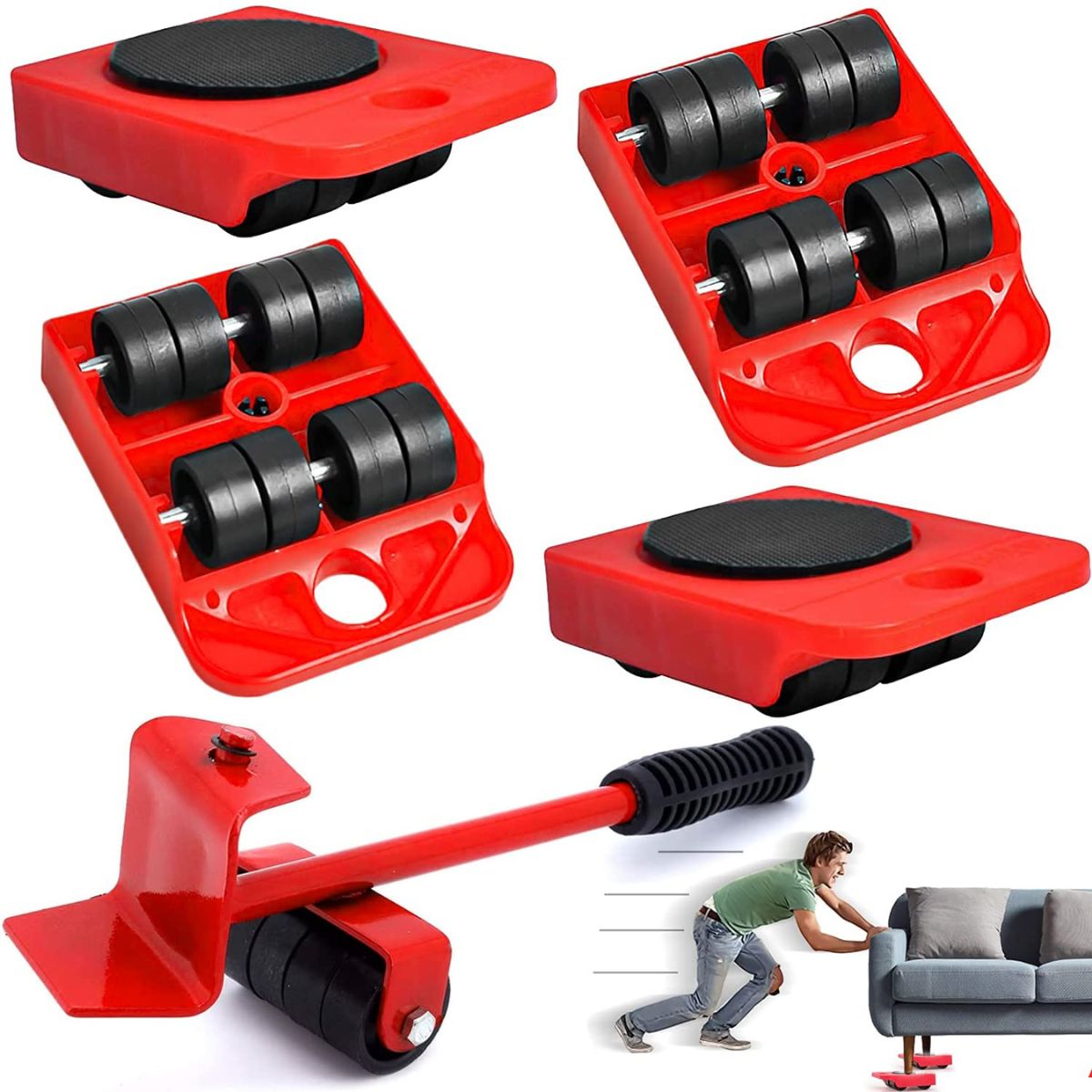 GENERICO - Set Elevador Y Mover Muebles Rodillos 5pzas Con Ruedas 150kg