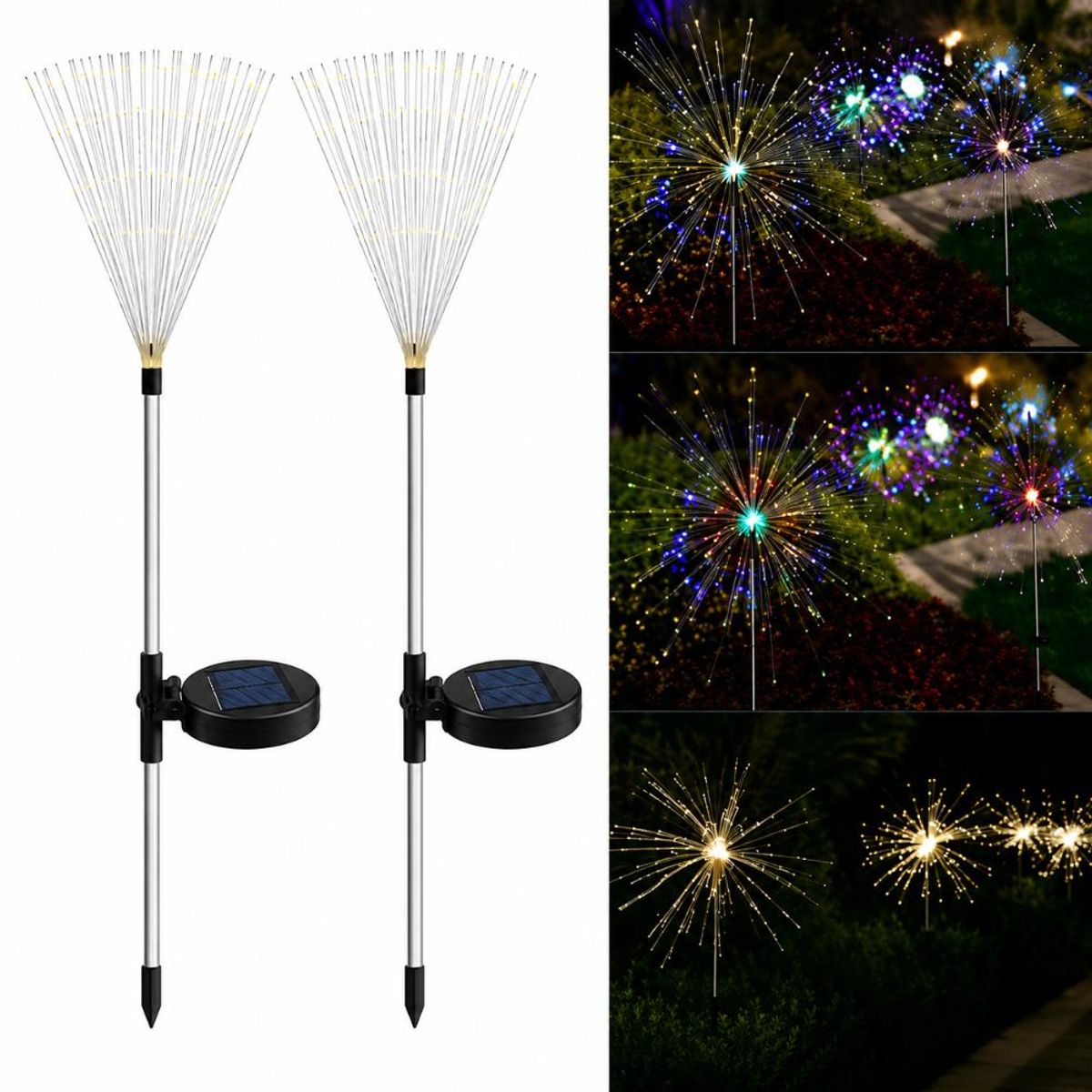 GENERICO - Pack X2 Luces Multicolor Solares Micro Led Fuego Artificial