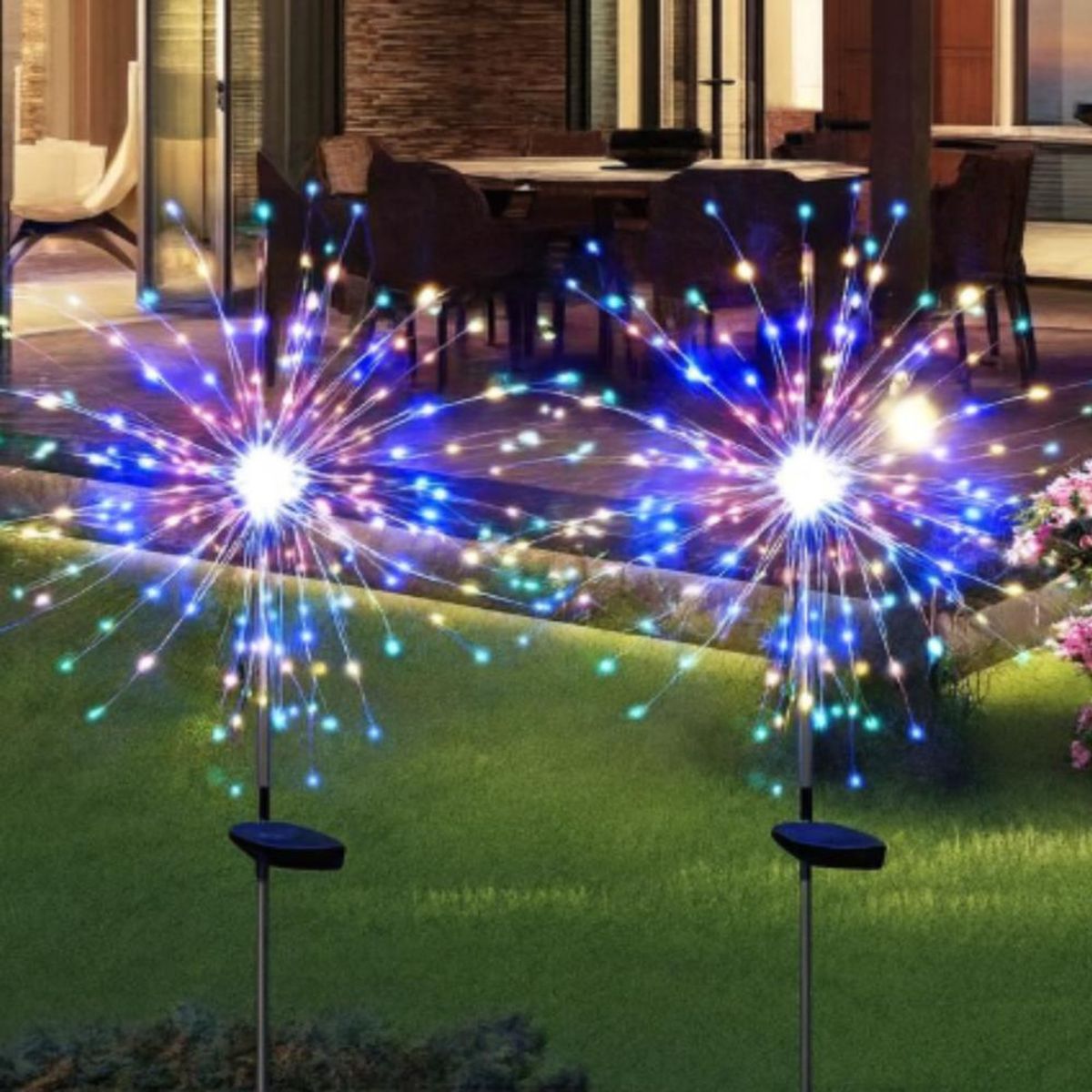 GENERICO - Pack X2 Luces Multicolor Solares Micro Led Fuego Artificial