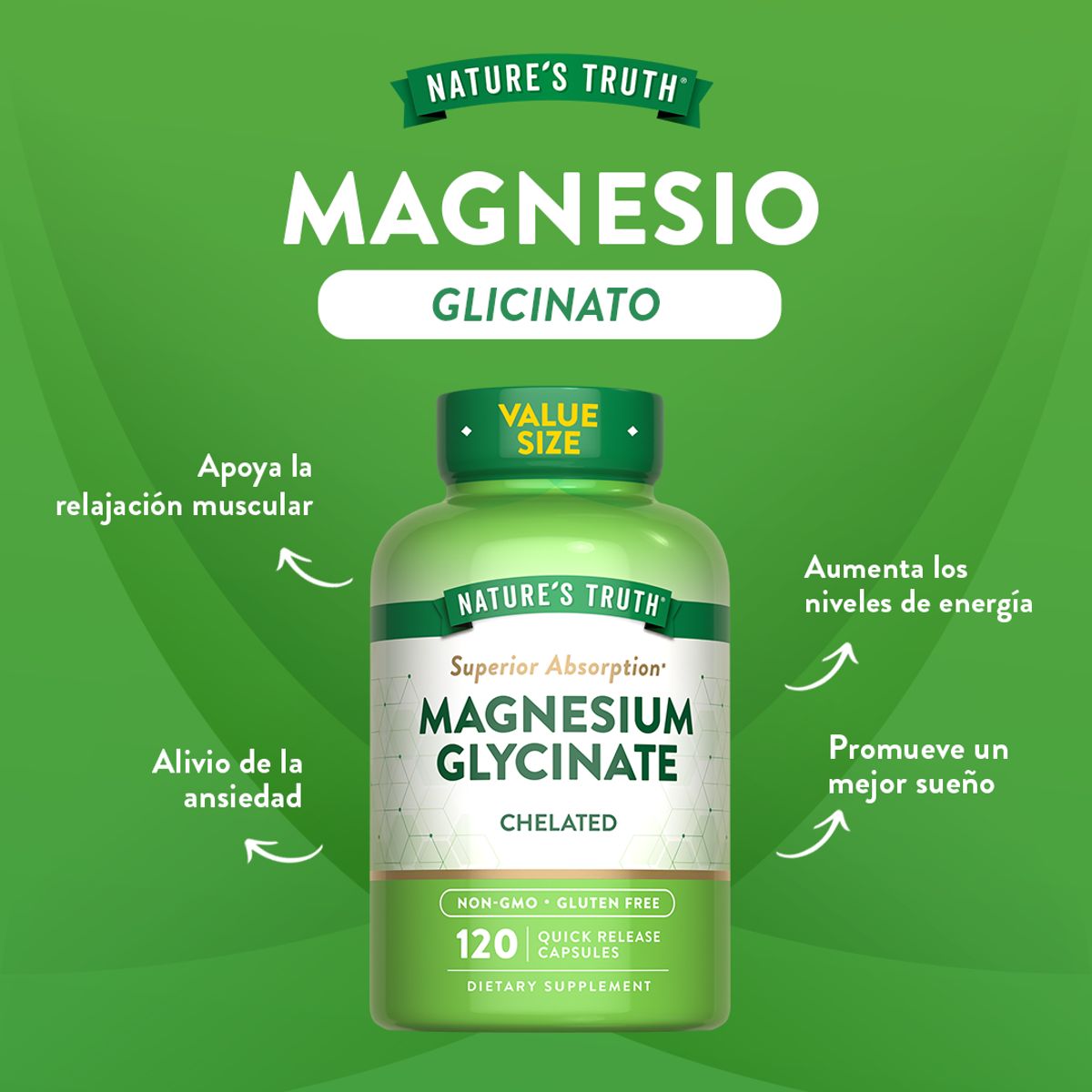 NATURE'S TRUTH - Magnesio Glicinato Natures Truth - Magnesium Glycinate 200 mg 120 cápsulas