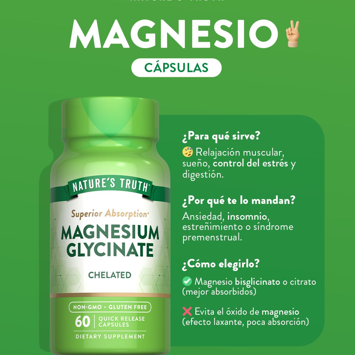 NATURE'S TRUTH - Magnesio Glicinato Natures Truth - Magnesium Glycinate 200 mg 60 cápsulas