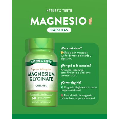 Imagen 2 del producto Magnesio Glicinato Natures Truth - Magnesium Glycinate 200 mg 60 cápsulas