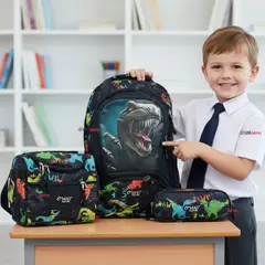 UTILISIMO - Mochila Escolar Kit Con Estuche y Lonchera 45 cm Tela Oxford Dino Niño