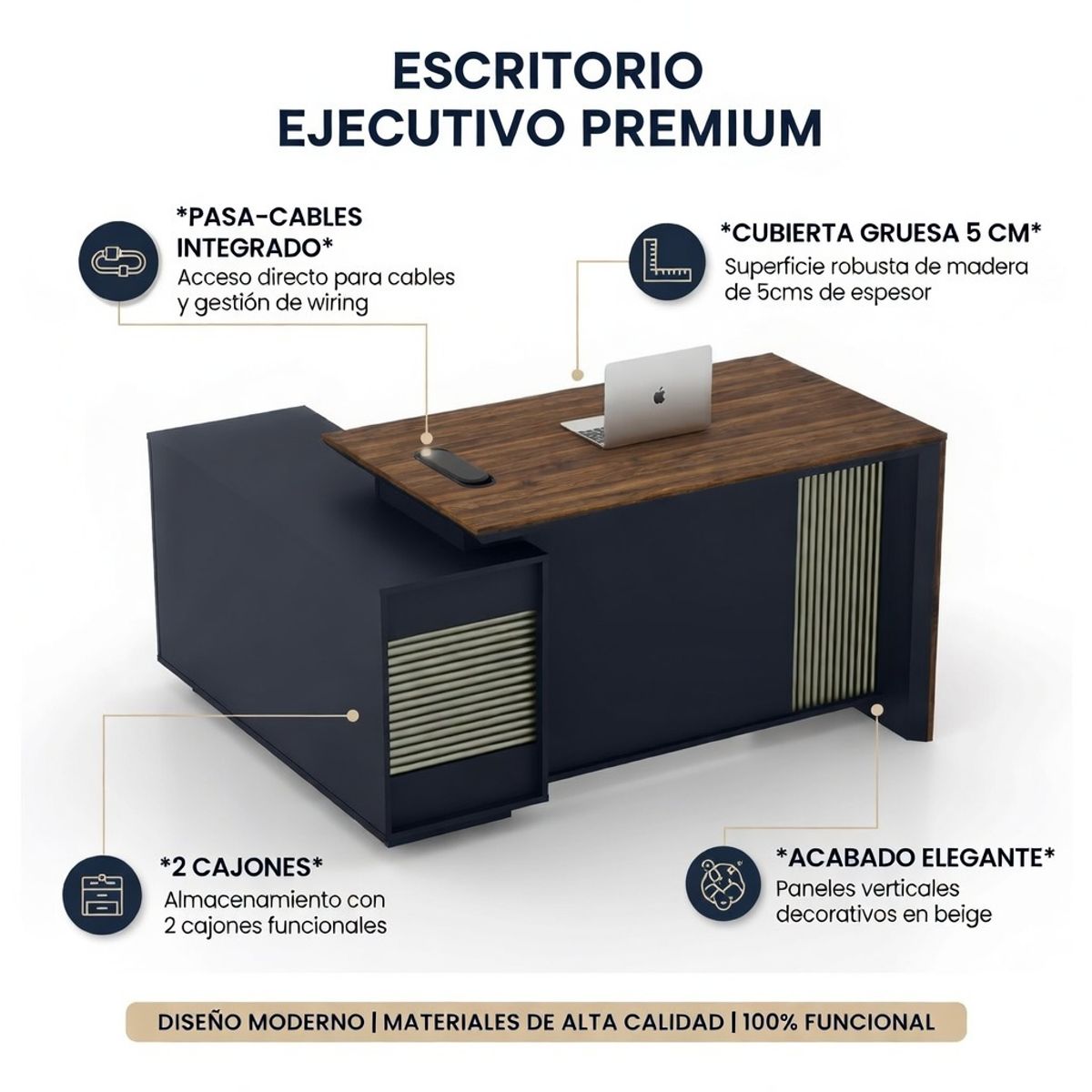 RODLER - Escritorio Ejecutivo Zenit 140x120 cms