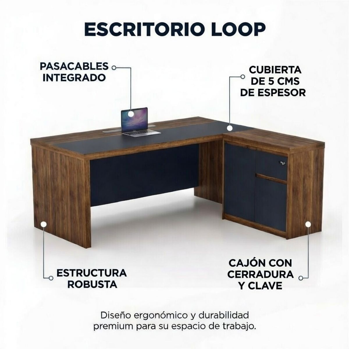 RODLER - Escritorio Ejecutivo Loop 180x160 cms