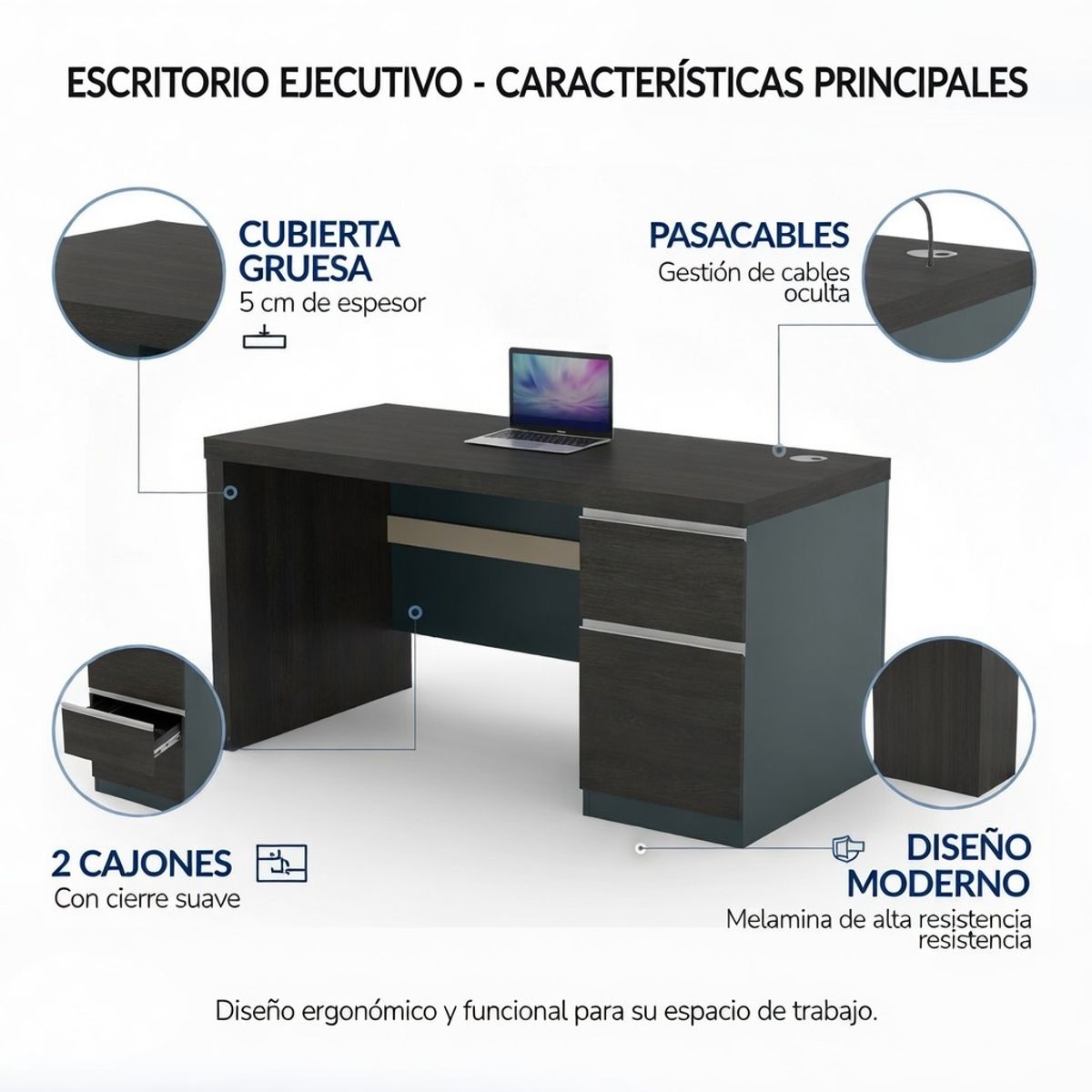 RODLER - Escritorio Ejecutivo Alpha 140x70 cms