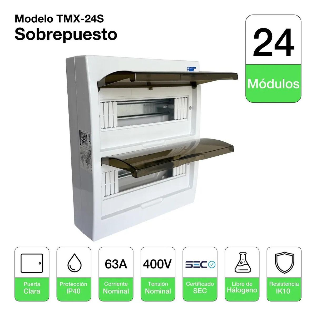 DRL - Tablero Eléctrico Sobreponer Drl 24 Modulos Tapa Clara Sec