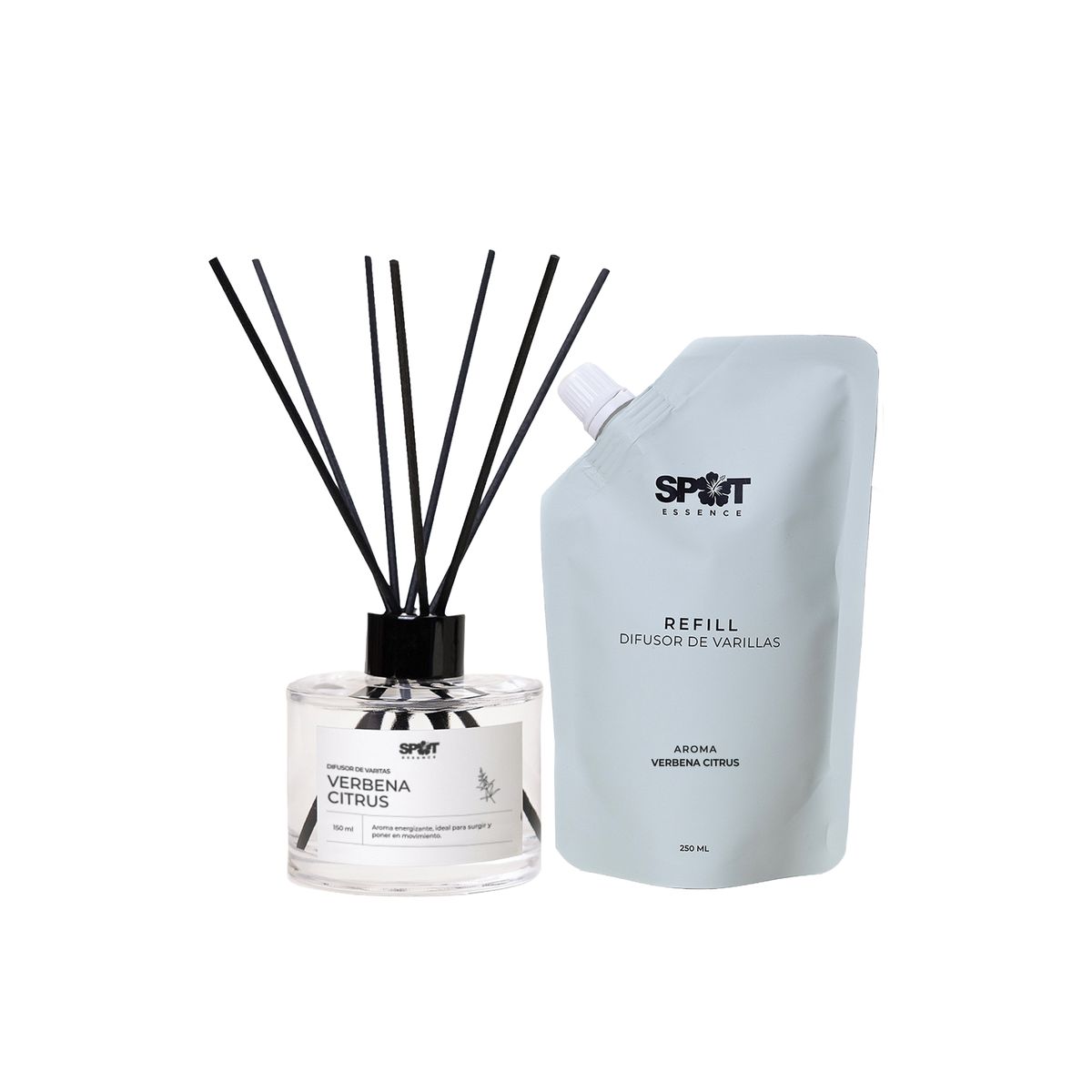 SPOT ESSENCE - Pack Difusor de Varillas + Refill 250ml Verbena Citrus Spot Essence
