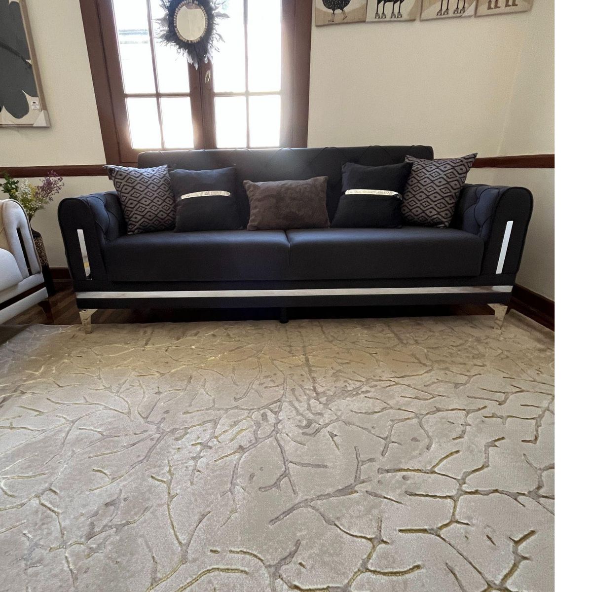 TERRA ESTILO - Juego de living 7 cuerpos 3+3+1 Estambul Gris, Sofa Cama