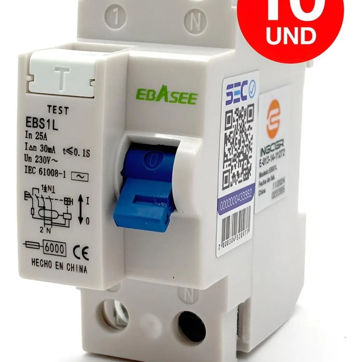 Pack 10 Interruptor Diferencial Ebasee 2x 25a C 30ma Sec, marca EBASEE - Foto 2