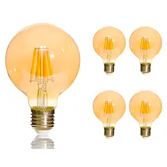 MEGABRIGHT - Pack 5 Ampolleta LED G95 Yellow Glass E27 6W VINTAGE
