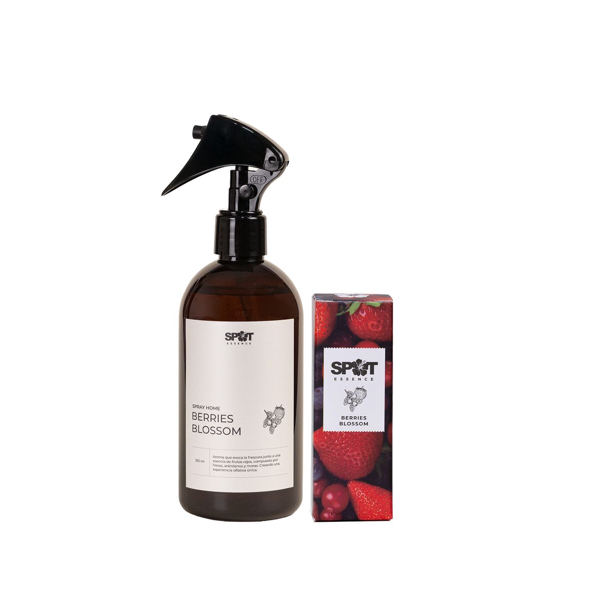SPOT ESSENCE - Pack Home Spray 350ml + Aromatizador de Auto Berries Blossom Spot Essence