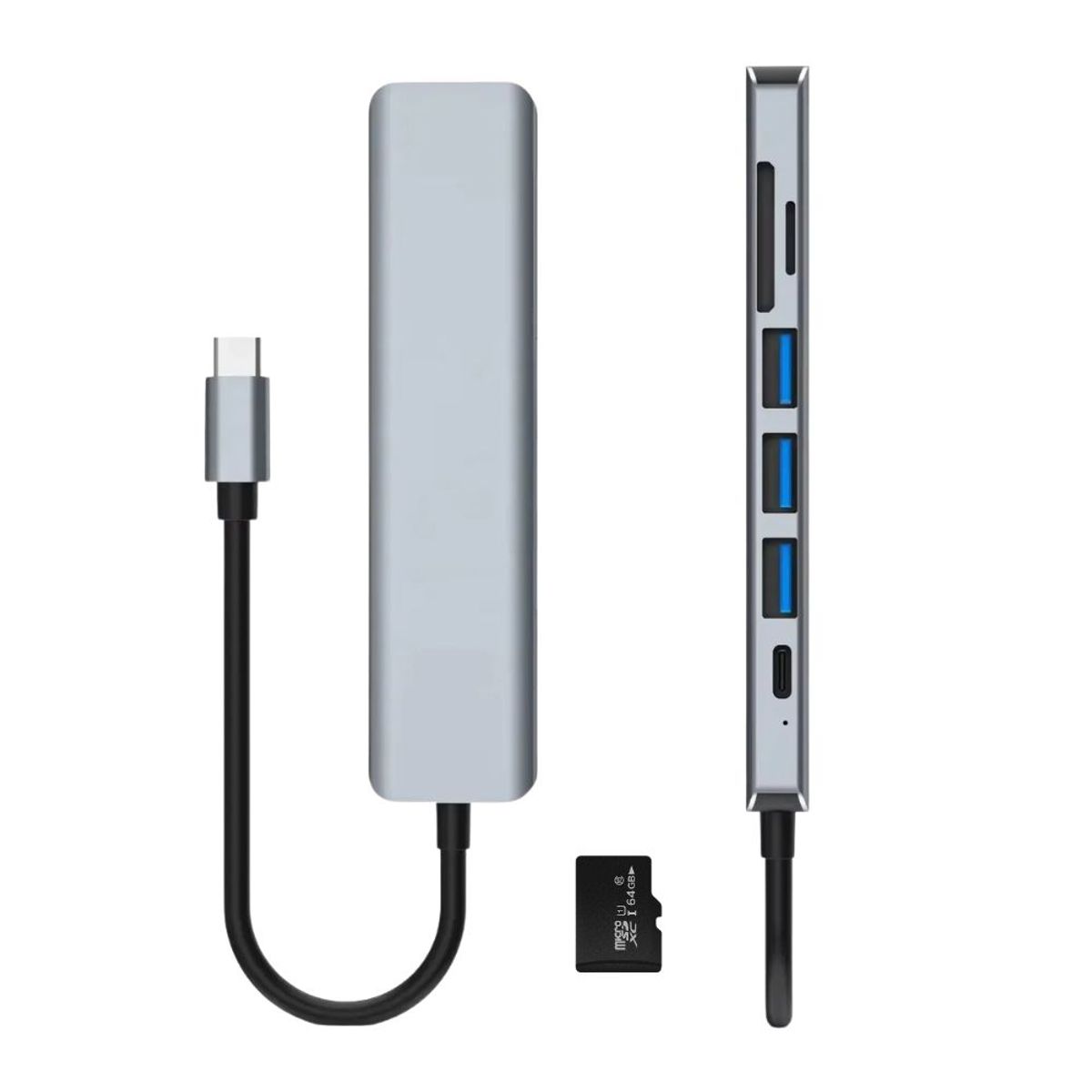 NOVYSTOR - Adaptador 7 En 1 USB-C Con Hdmi Y Puertos + Micro SD 64GB