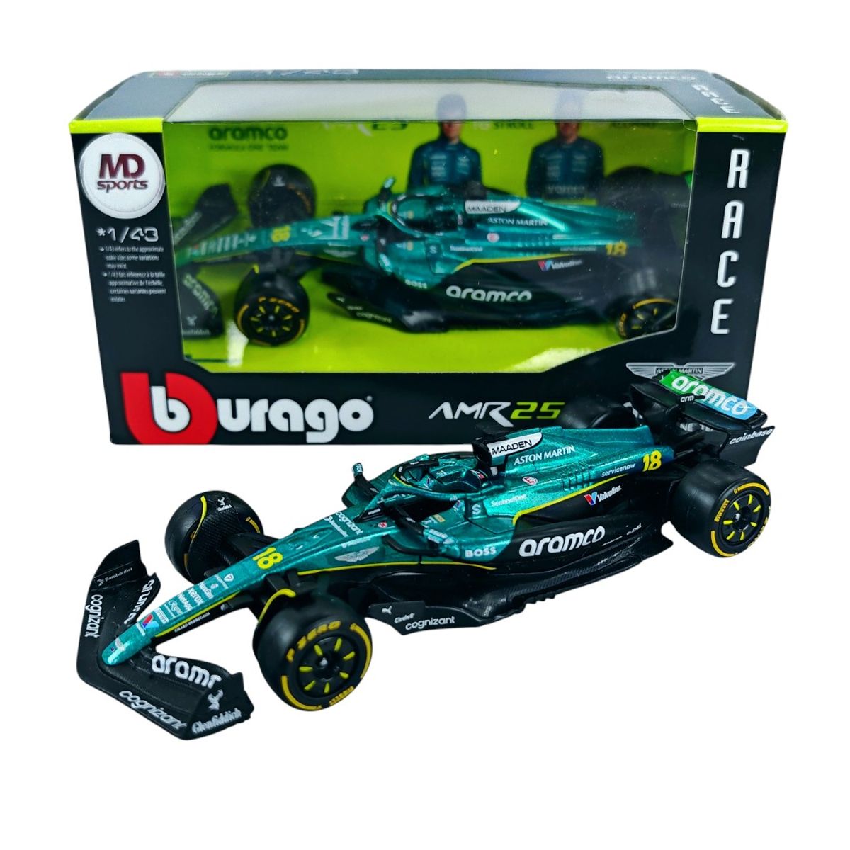 BBURAGO - Auto F1 Aston Martin AMR25 2025 #18 Lance Stroll Caja Normal 1:43