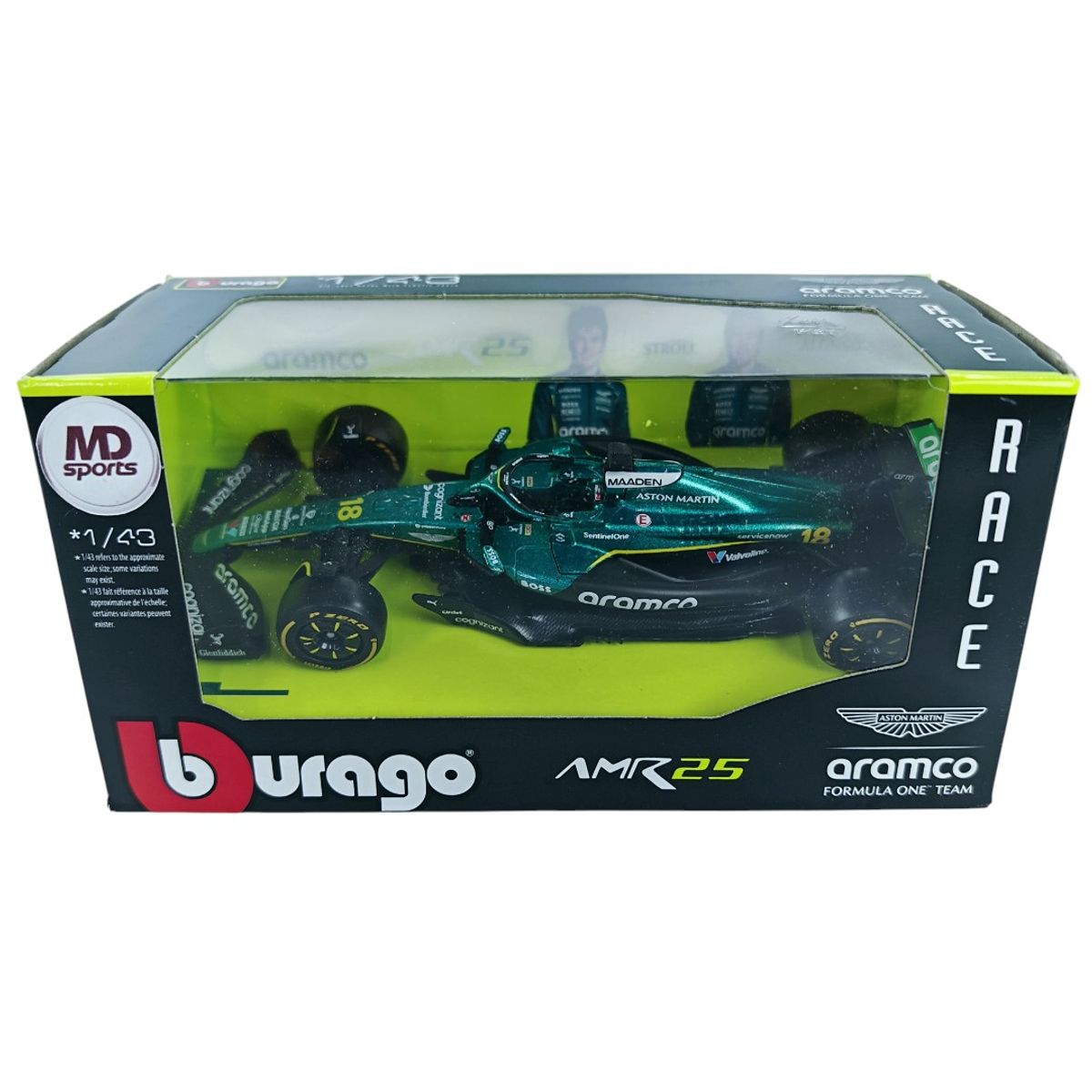 BBURAGO - Auto F1 Aston Martin AMR25 2025 #18 Lance Stroll Caja Normal 1:43