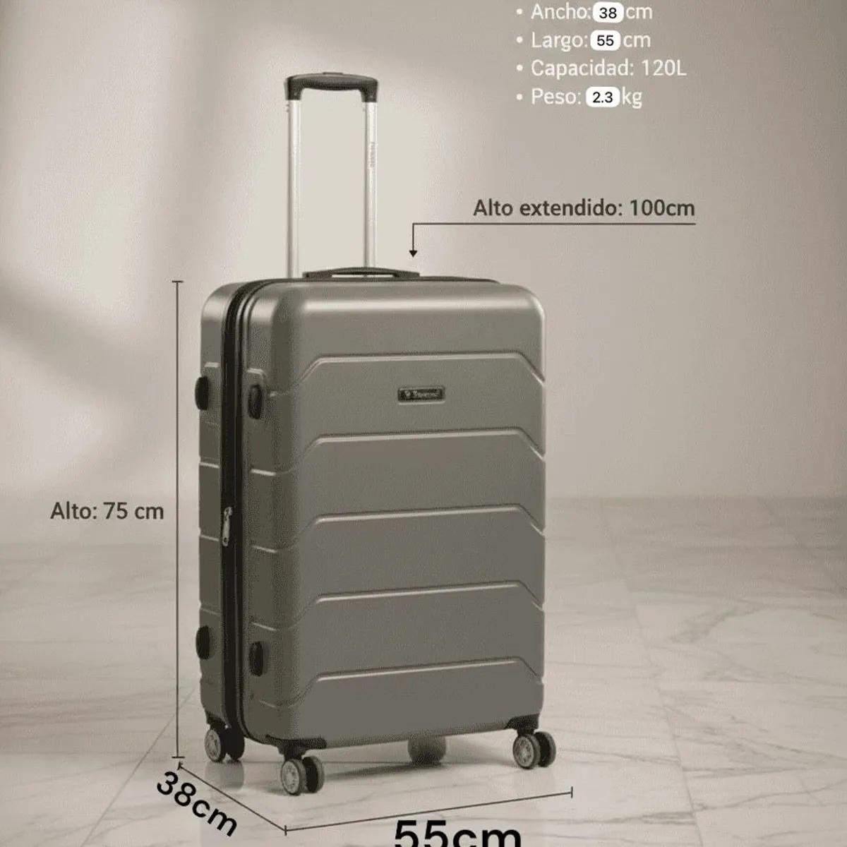 GENERICO - Maleta Grande con Candado de Seguridad COLOR GRIS OSCURO 75cm x 55cm x 38cm