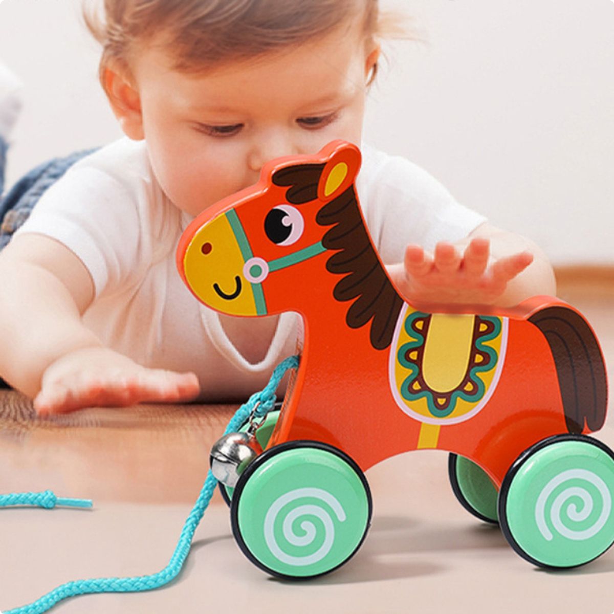 ABC - Caballo de Arrastre de Madera con Ruedas Juguete Didáctico