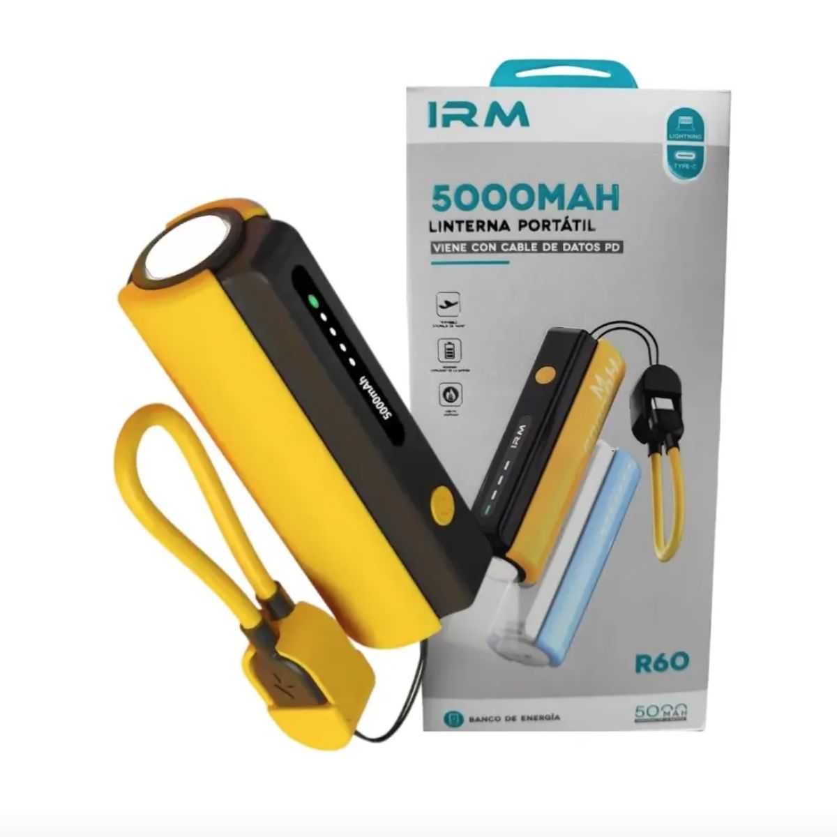 Power Bank Cargador Portátil Usb Linterna 5000mah Irm R60 Amarillo, marca IRM - Foto 2