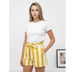 LIKE SHOP - Short Mujer Pantalón Corto Liviano Estampado Líneas Bi-color W3030