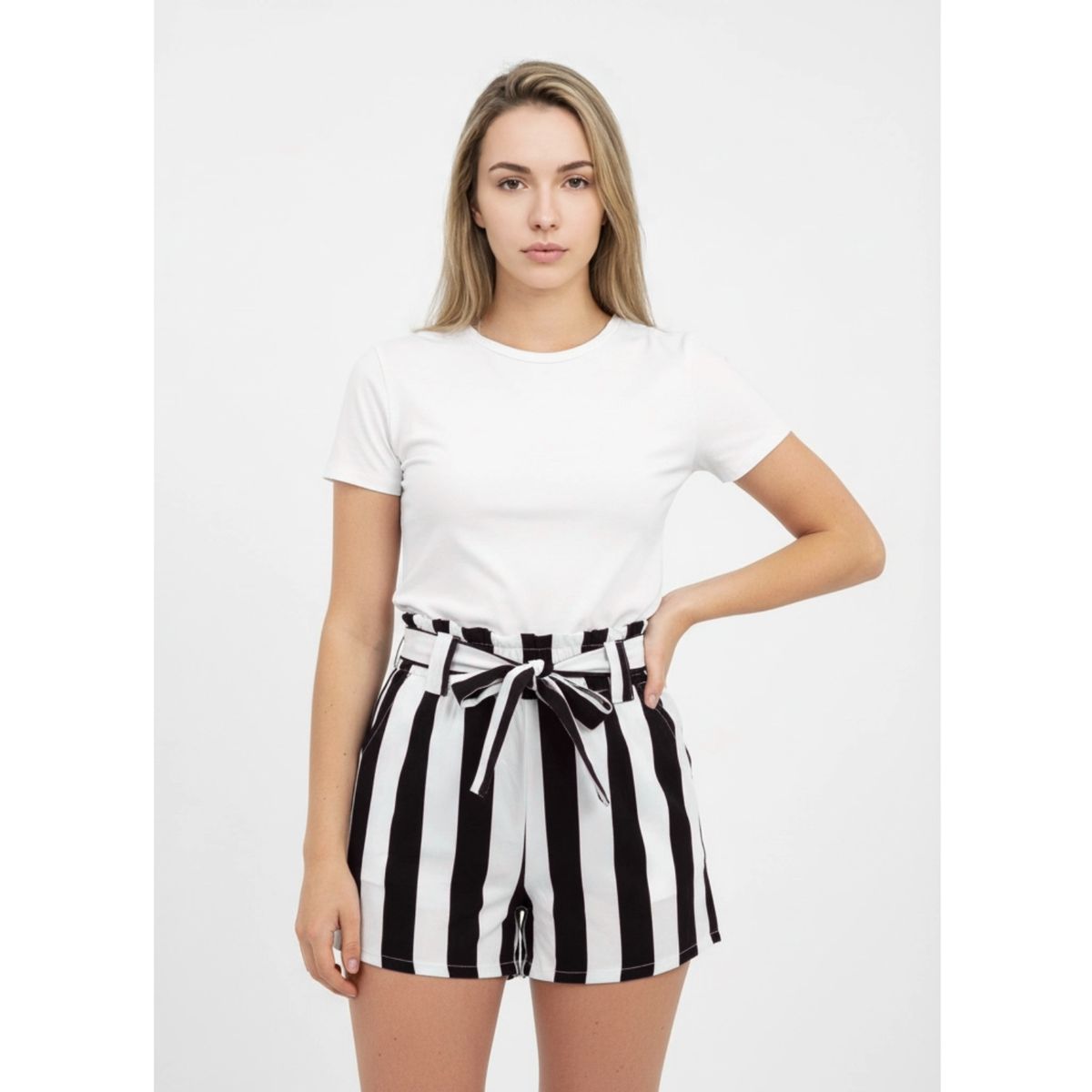 LIKE SHOP - Short Mujer Pantalón Corto Liviano Estampado Líneas Bi-color W3030