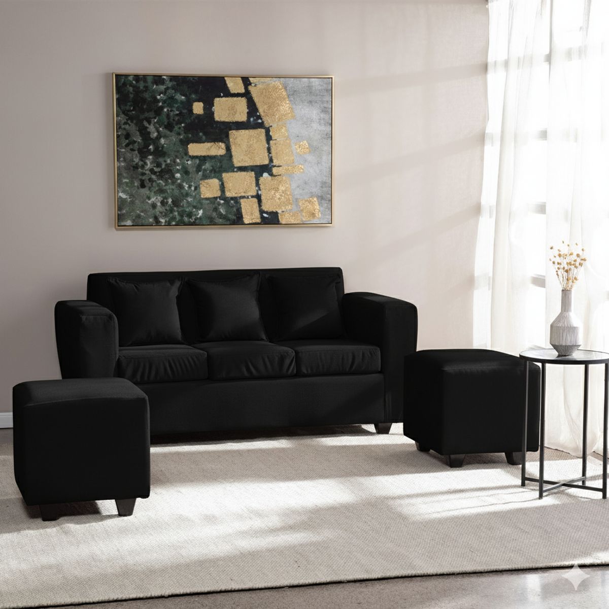 DECO OUTLET - Living Kansas 3 cuerpos + 2 Pouf Felpa