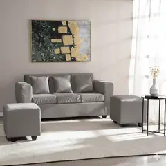 DECO OUTLET - Living Kansas 3 cuerpos + 2 Pouf Felpa