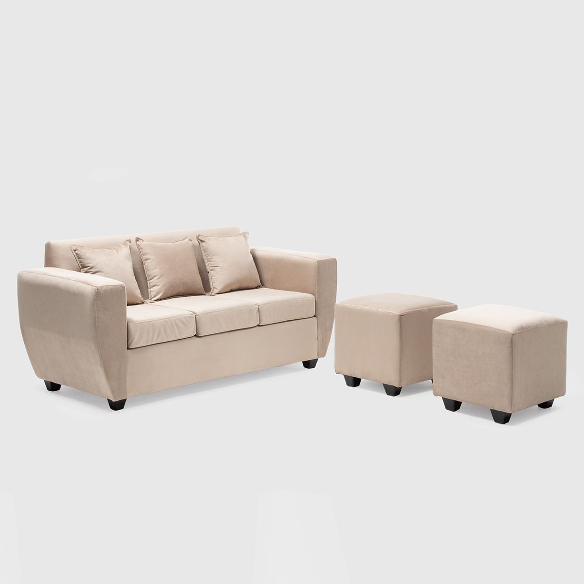 DECO OUTLET - Living Kansas 3 cuerpos + 2 Pouf Felpa