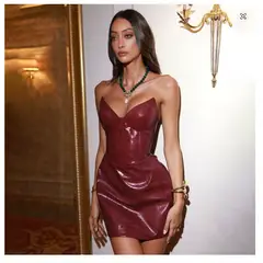 VELVET - Vestido Cuerina Mega Burdeo