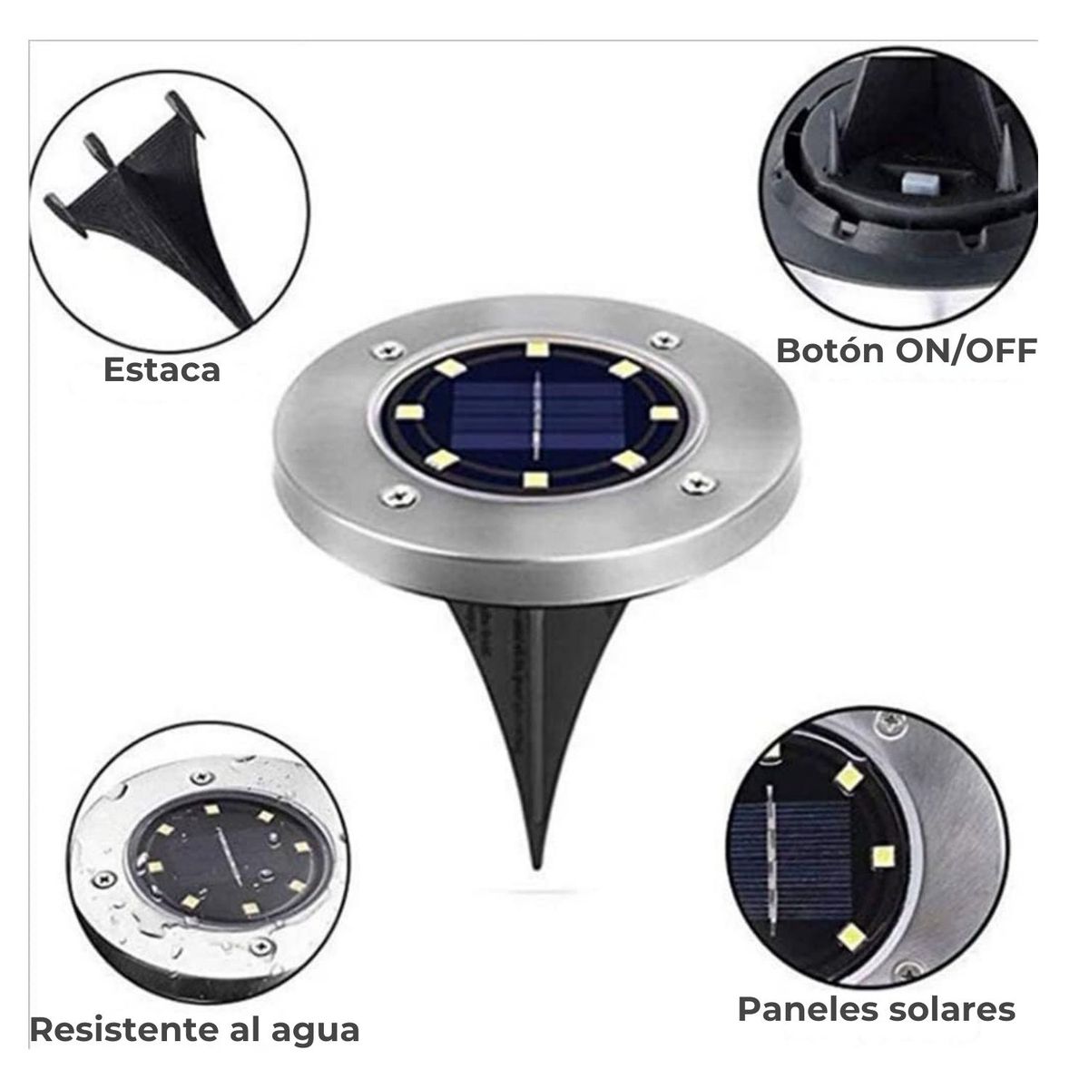 SOHOGAR - Set 6 focos led carga solar para jardín con estaca