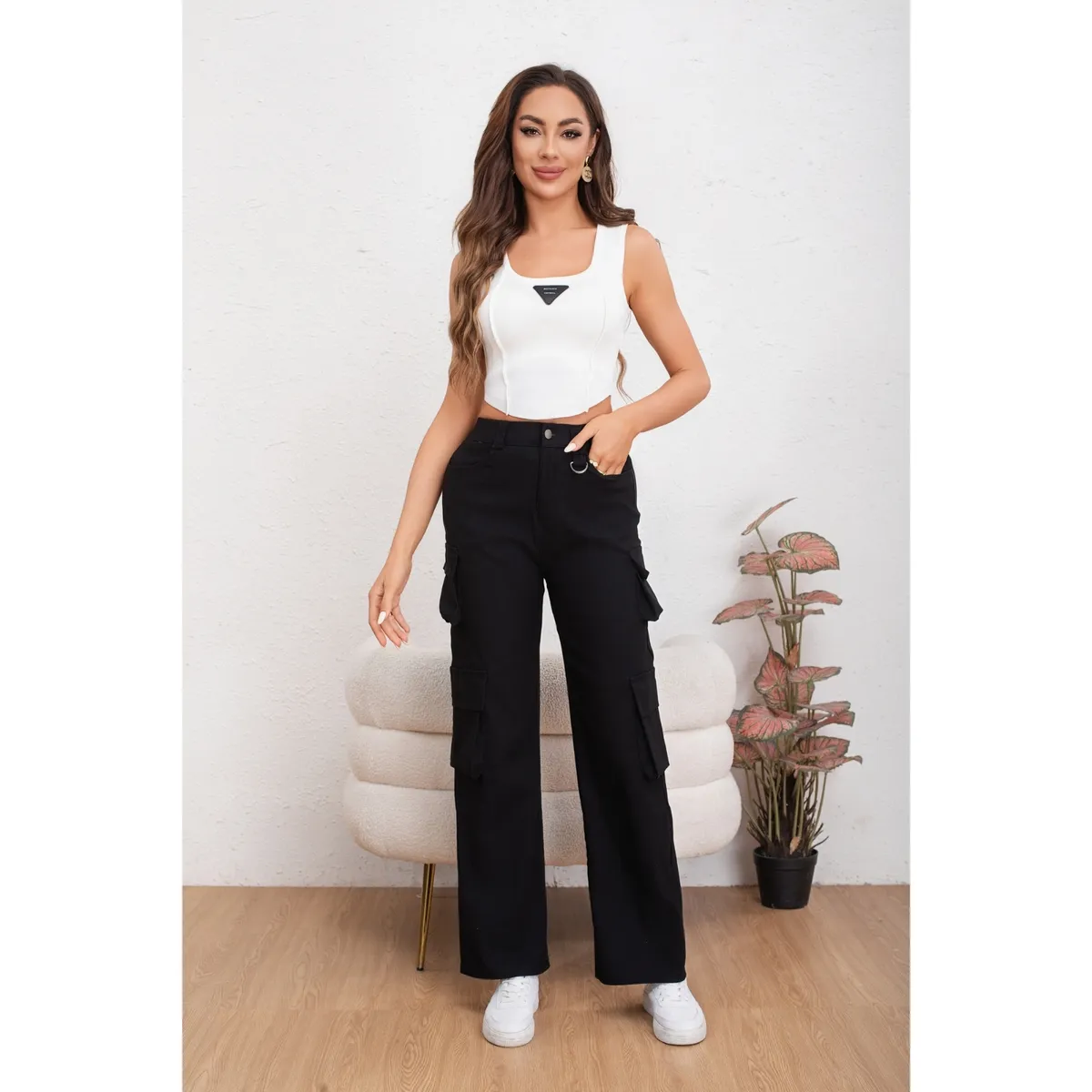 LIKE SHOP - Pantalón Mujer Cargo Recto Ancho Full Elasticado Primavera Verano 2009