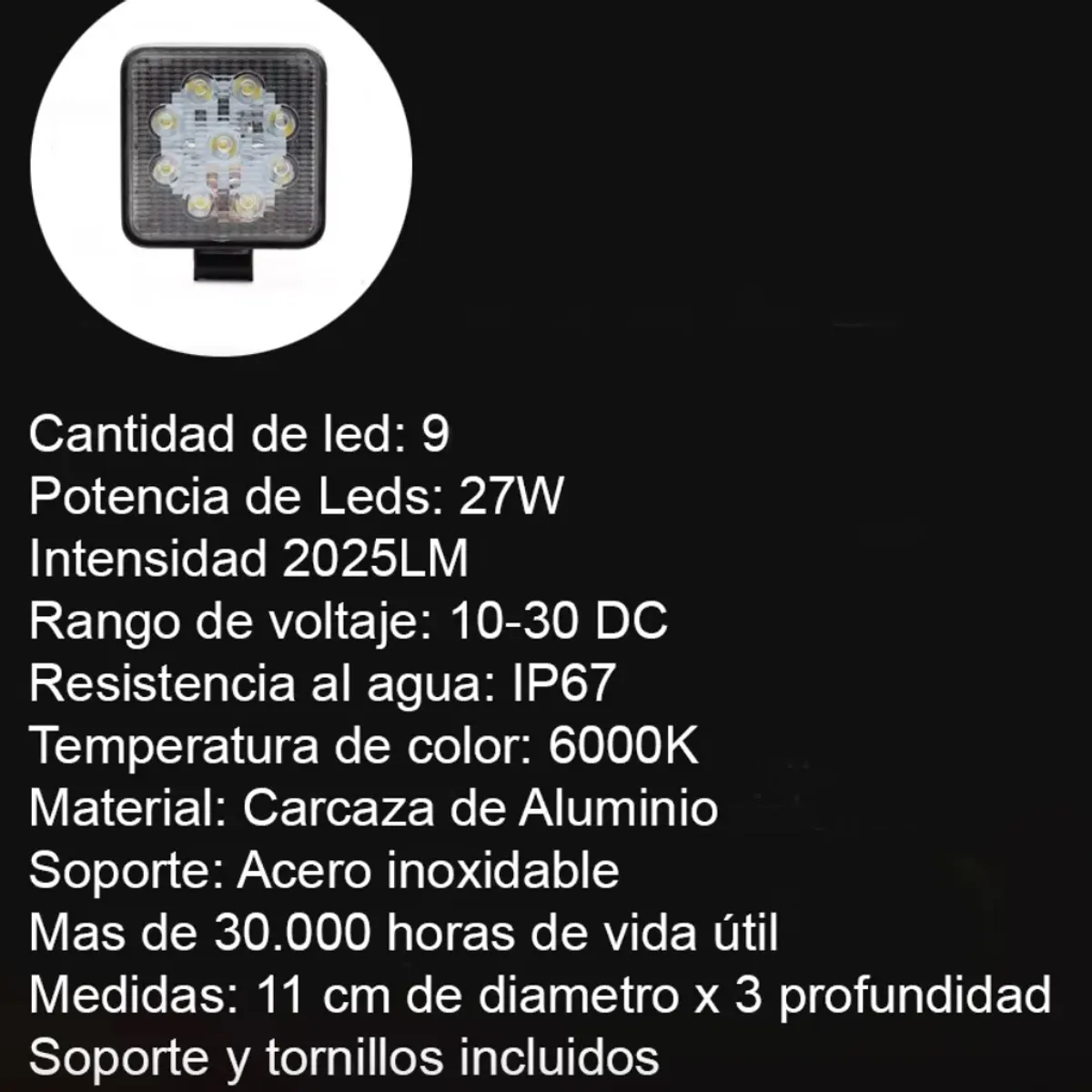 IRM - 1 Farol Luz Foco Neblinero Led 27w 4x4 Auto Moto Camión Jeep