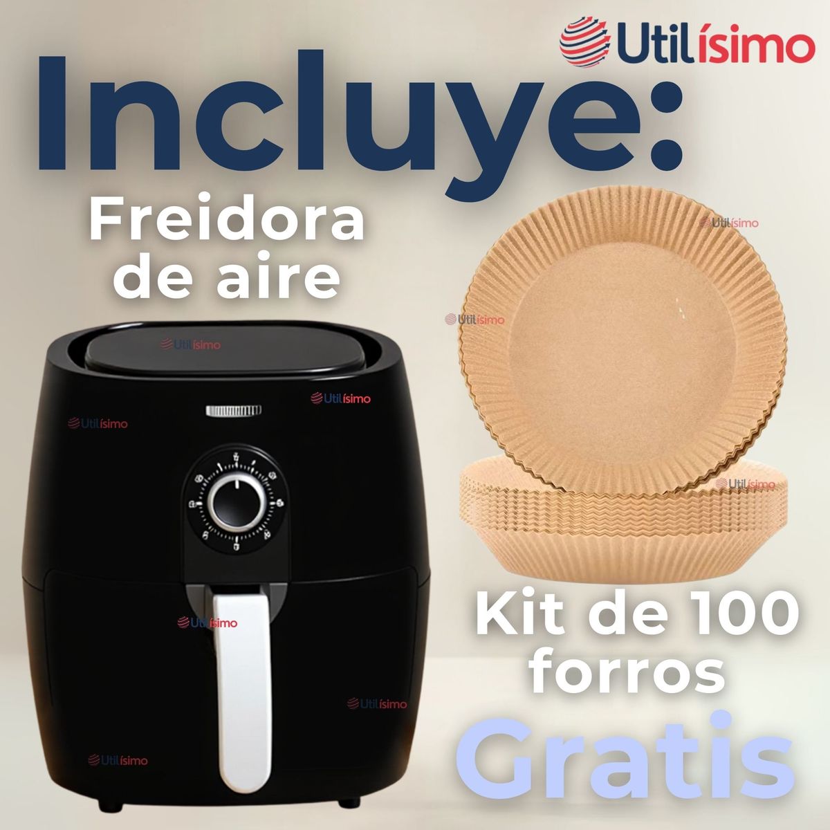 LINE - Freidora De Aire 5 Litros 1350W +Kit De 100 Forros Antiadherentes