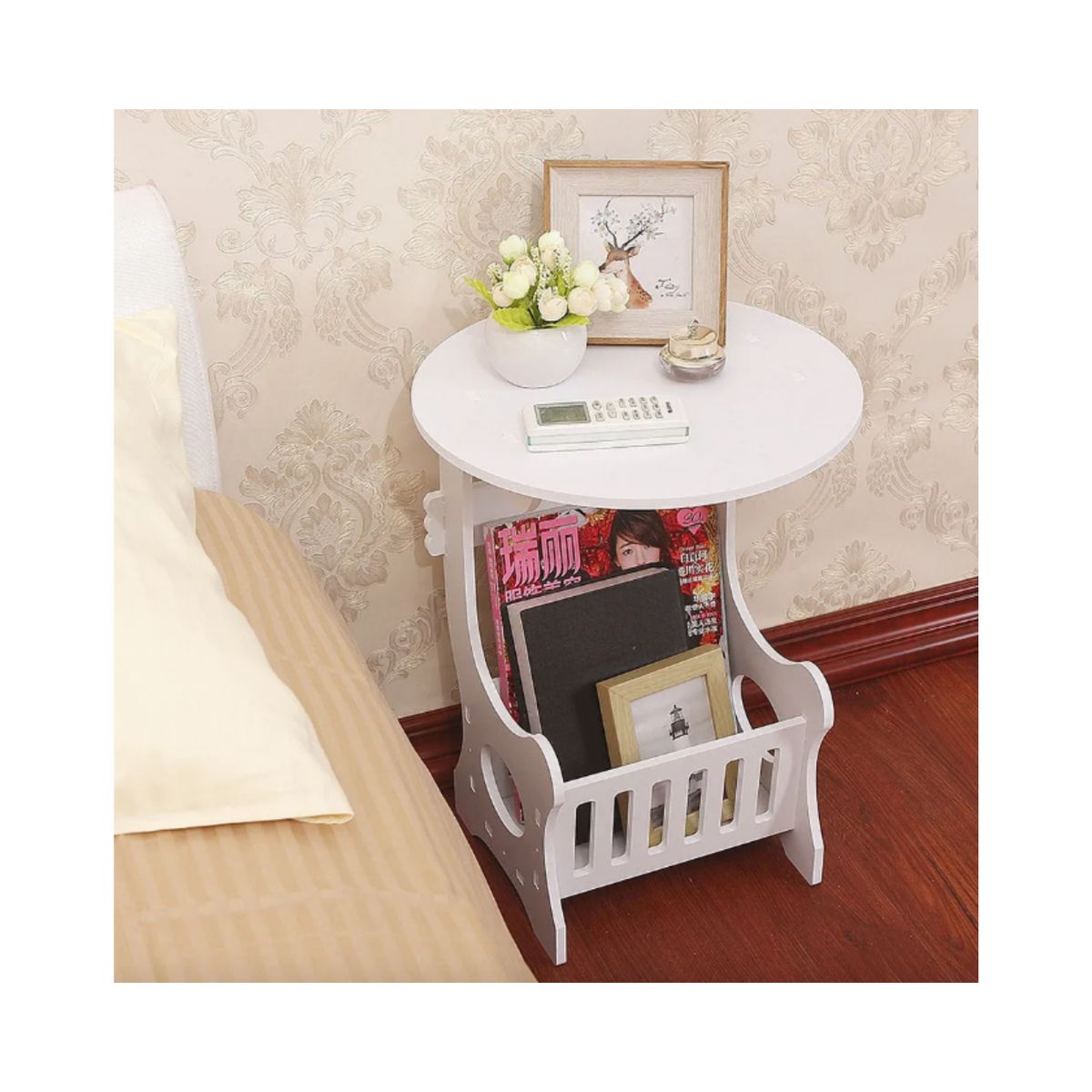 GENERICO - Mesa Auxiliar Dormitorio Living Con Cesta Revistera Multiuso