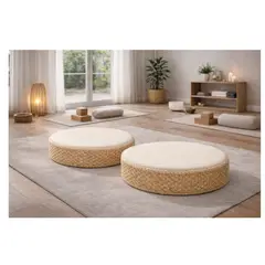 GENERICO - Pack de 2 Puf Redondo de Yute Elysian 30×13 cm Natural y Decorativo