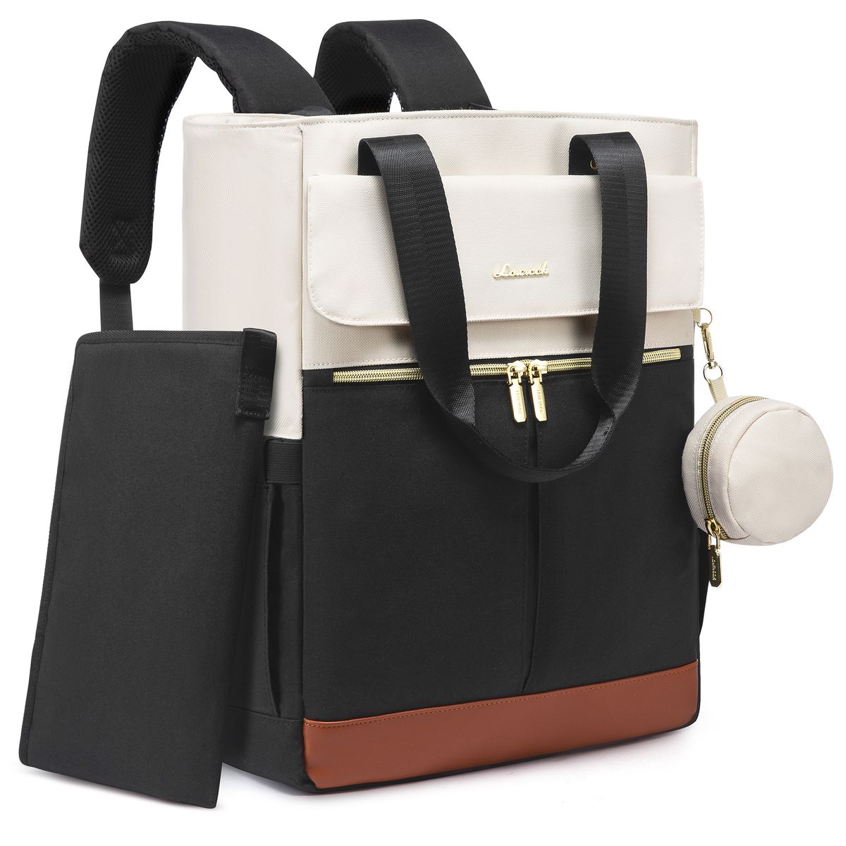 SENSIBLUE - Bolso Maternal 2 en 1 Mochila y Bandolera con Cambiador - Beige Café y Negro
