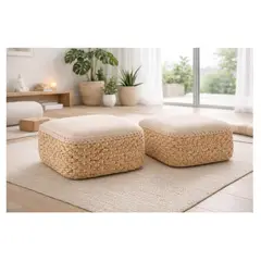 GENERICO - Pack de 2 Puf de Yute Isolde Natural y Decorativo