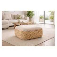 GENERICO - Puf de Yute Isolde Natural y Decorativo