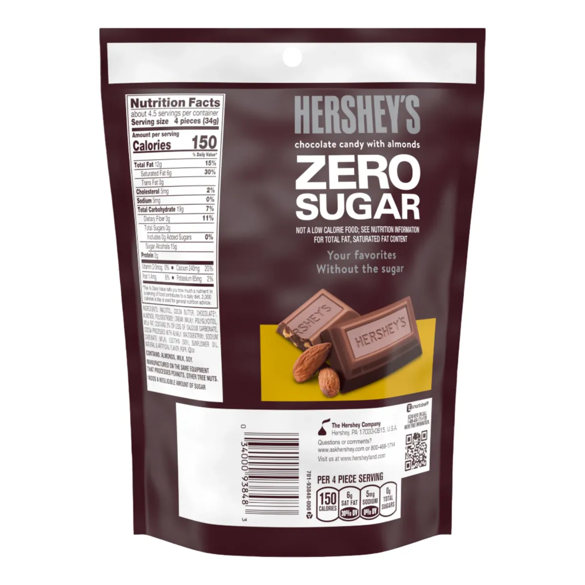 HERSHEYS - Chocolates Zero Azúcar con Almendras Hershey's 144 g Kiosclub