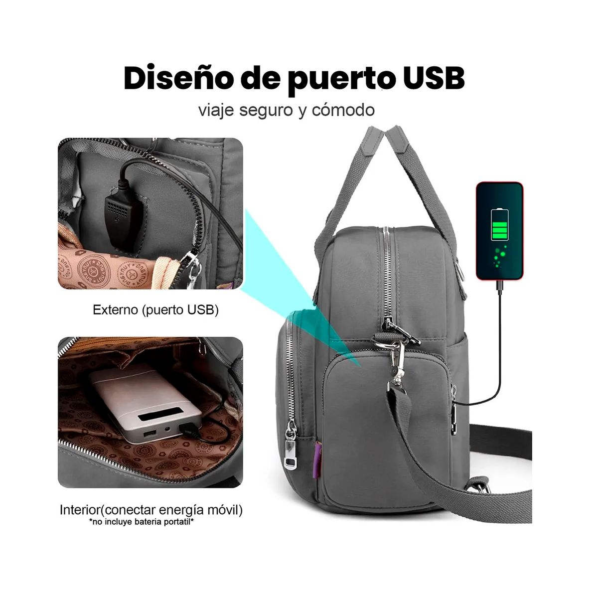 ESHOPANGIE - Mochila Bolso Mujer Nylon Multifuncional Con Usb Para Viaje