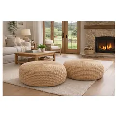 GENERICO - Pack de 2 Puf de Yute Elara Natural y Decorativo