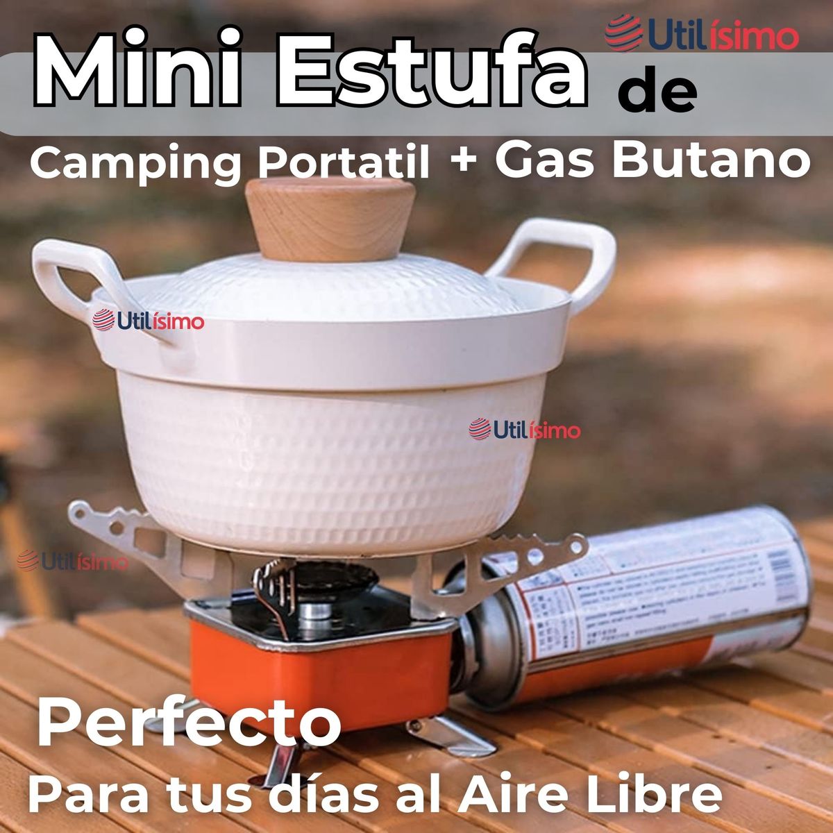 LINE - Mini Estufa A Gas Portátil + Pack 4 Cartuchos Gas Butano 220g