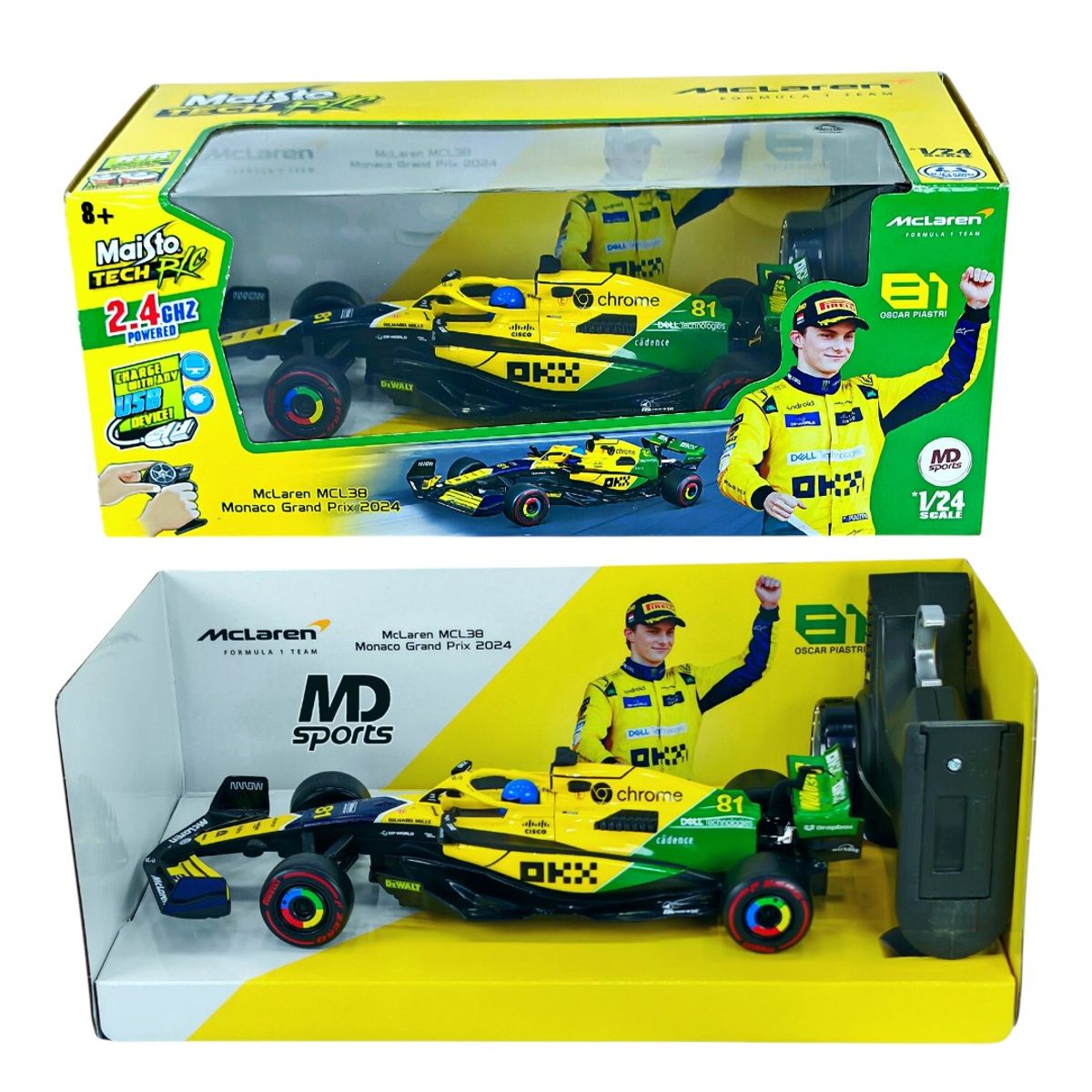 MAISTO - Auto Formula 1 McLaren Control Remoto MCL38 Senna Livery Mónaco GP #81 Oscar Piastri Maisto 1:24