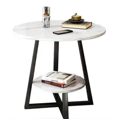 SUKEA - Mesa Redonda 60 Cm Mármol Y Base Metal Blanco Y Negra