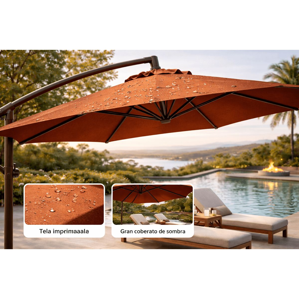 SPACE HOME - Quitasol Lateral 3 Metros Exterior Elegante y Funcional con Base Reforzada