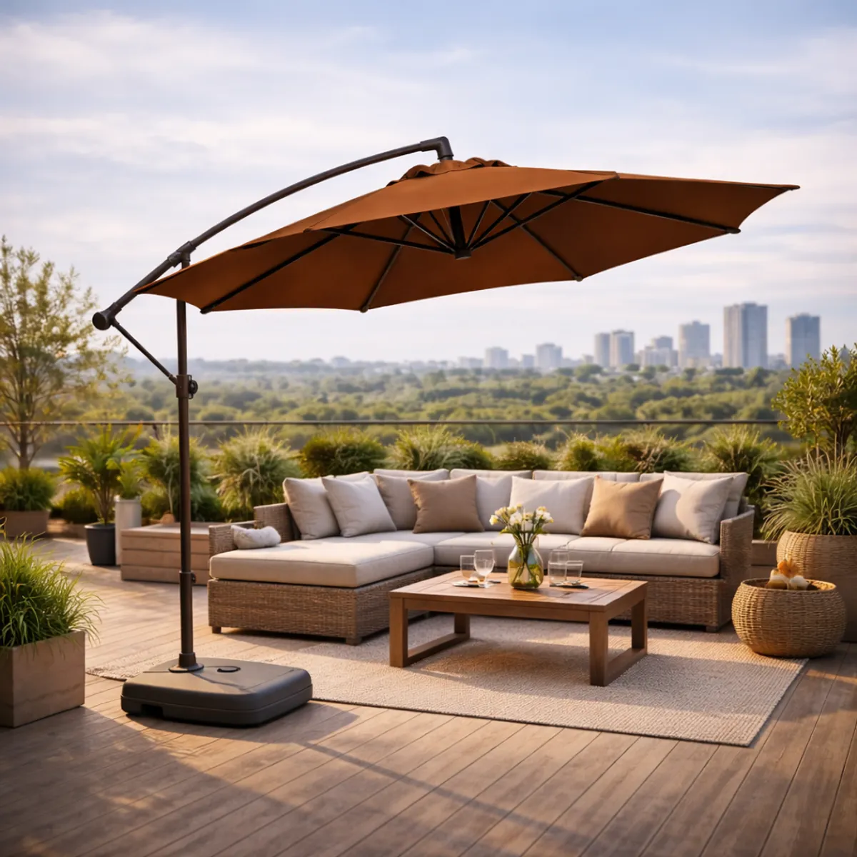 Quitasol Lateral 3mtrs Café con Base Reforzada Impermeable con UV30, marca SPACE HOME - Foto Principal