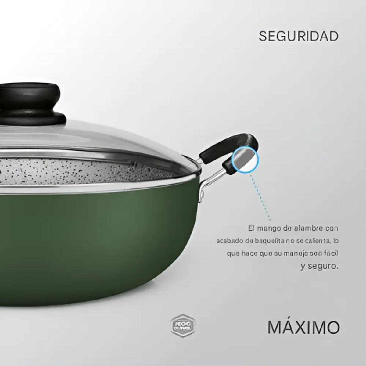 PANELUX - Wok 32cm Panelux Antiadherente Granito Con Tapa Color Verde Verde