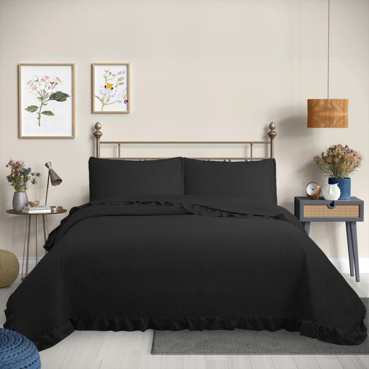 GENERICO - Cubrecama Quilt Reversible Negro Super King Magic Collection Martiné